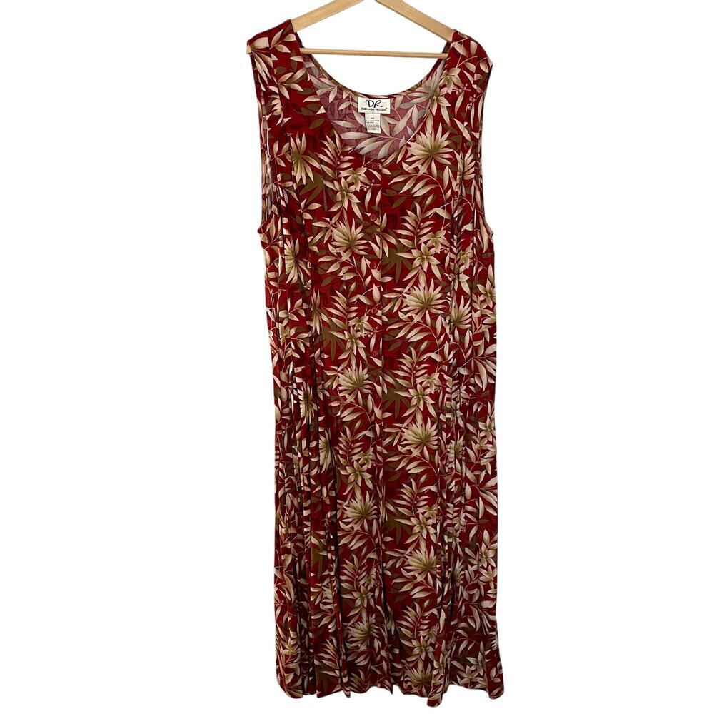 DR Donna Ricco floral leaves sundress rayon red summer dress women's 22W